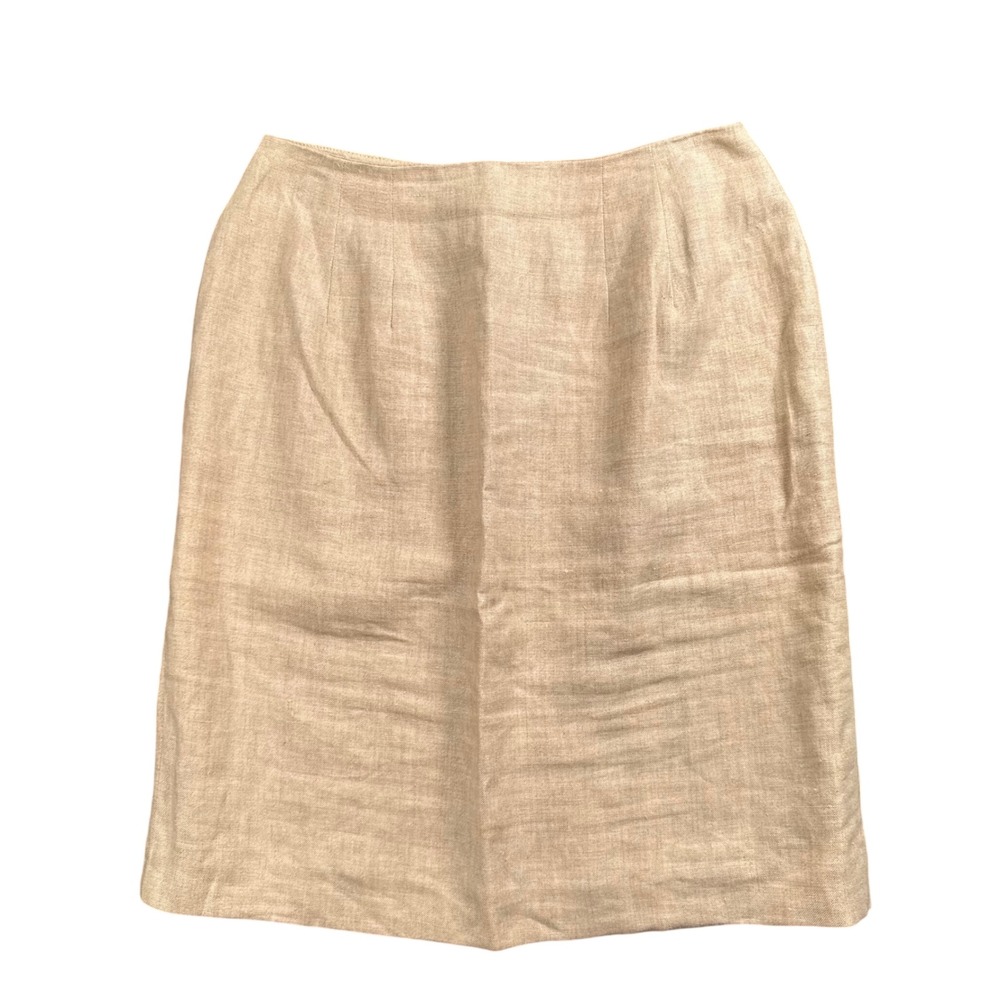 VTG Linen Pencil Skirt Neutral Old Money Coastal Grandmother Academia Minimalist